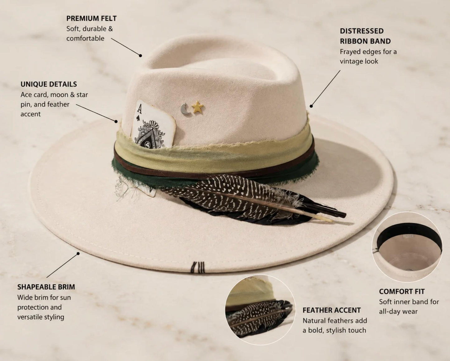 Handcrafted Suede Fedora Hat – Wide Brim Boho Western Style with Feather Band