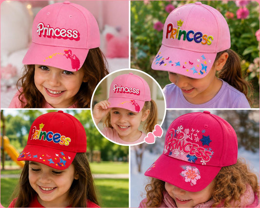 Floral Princess Baseball Cap | Embroidered Crown Toddler Youth Hat