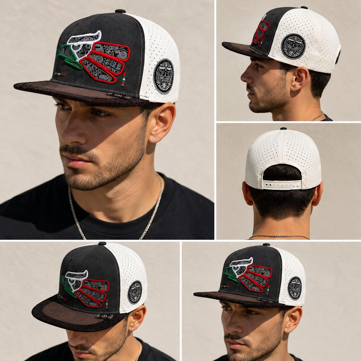 Mexican Heritage Embroidered Snapback Hat | Suede Performance Cap, Aztec Patch