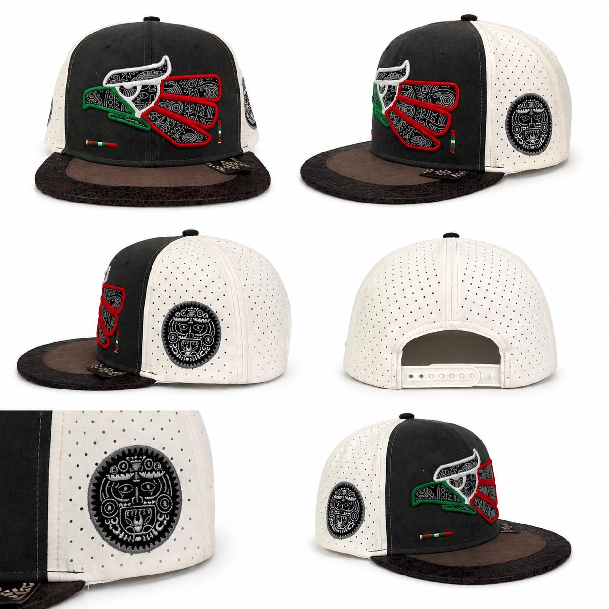 Embroidered Mexican Heritage Flat Bill Snapback Hat | Suede Aztec Patch Cap