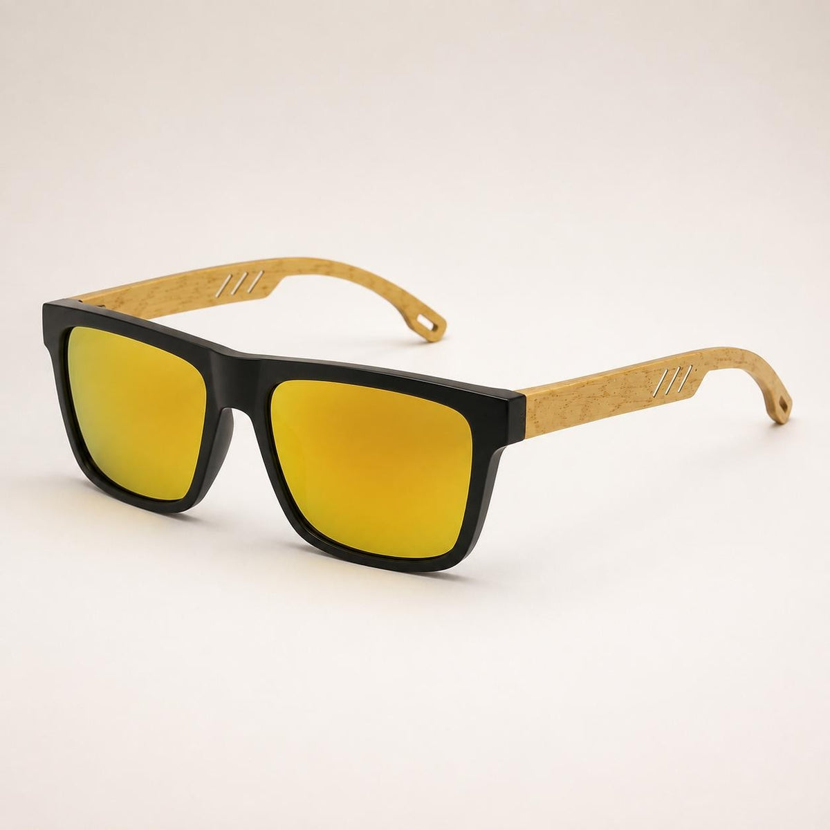 Unisex Square Bamboo Sunglasses – Wooden Arm Fashion Shades for Men and Women