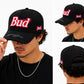 Bud Embroidered Snapback Hat | Black Trucker Baseball Cap