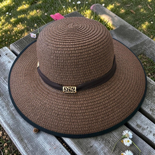 Wide Brim Straw Sun Hat – Floppy Raffia Beach Hat with Bow