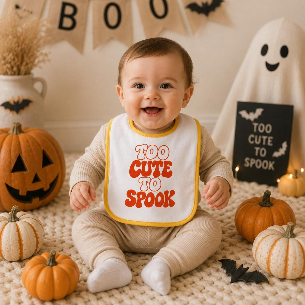Too Cute to Spook Baby Halloween Bib