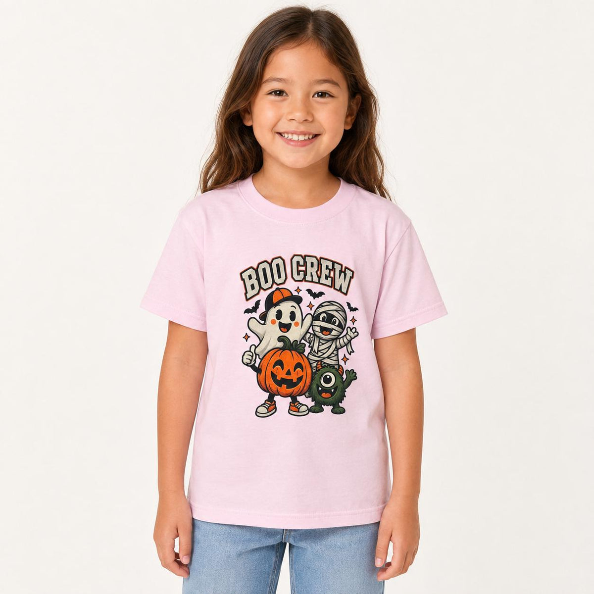 Kids Boo Crew Halloween T-Shirt – Cute Pink Ghost, Mummy & Pumpkin Tee