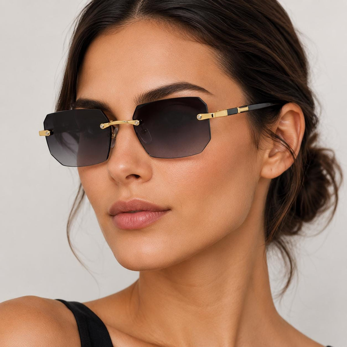 Luxury Rimless Rectangle Sunglasses | Gold Metal Frame | UV400 Fashion Shades for Men & Women