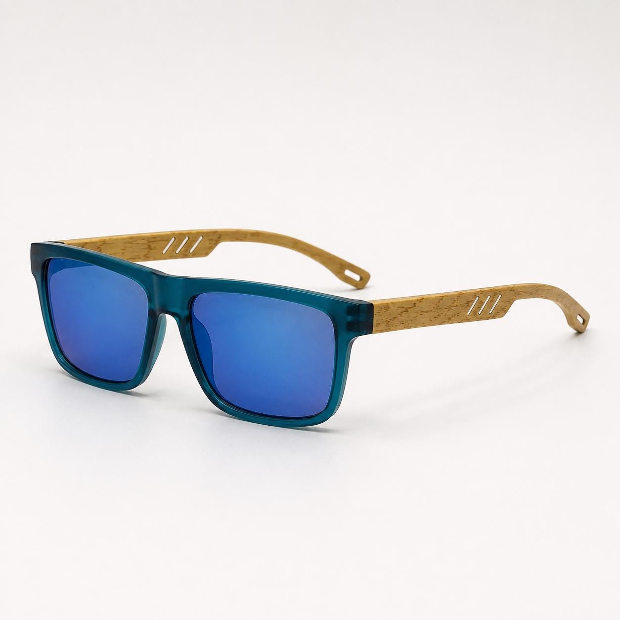 Unisex Square Bamboo Sunglasses – Wooden Arm Fashion Shades for Men and Women