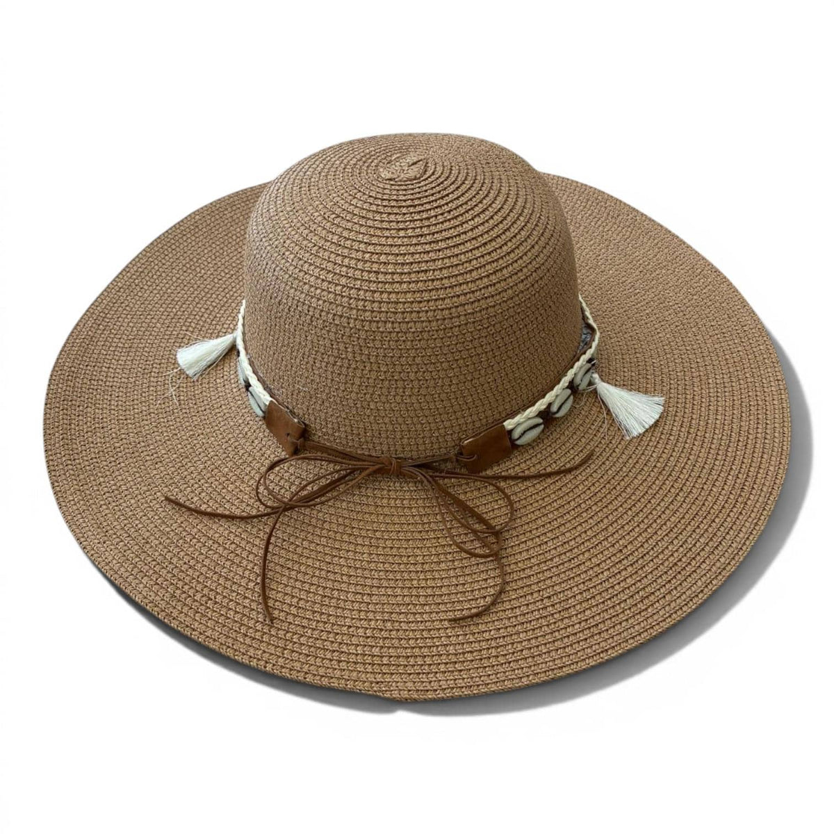 Boho Wide Brim Sun Hat with Shell Tassels | Beach Straw Vacation Accessory