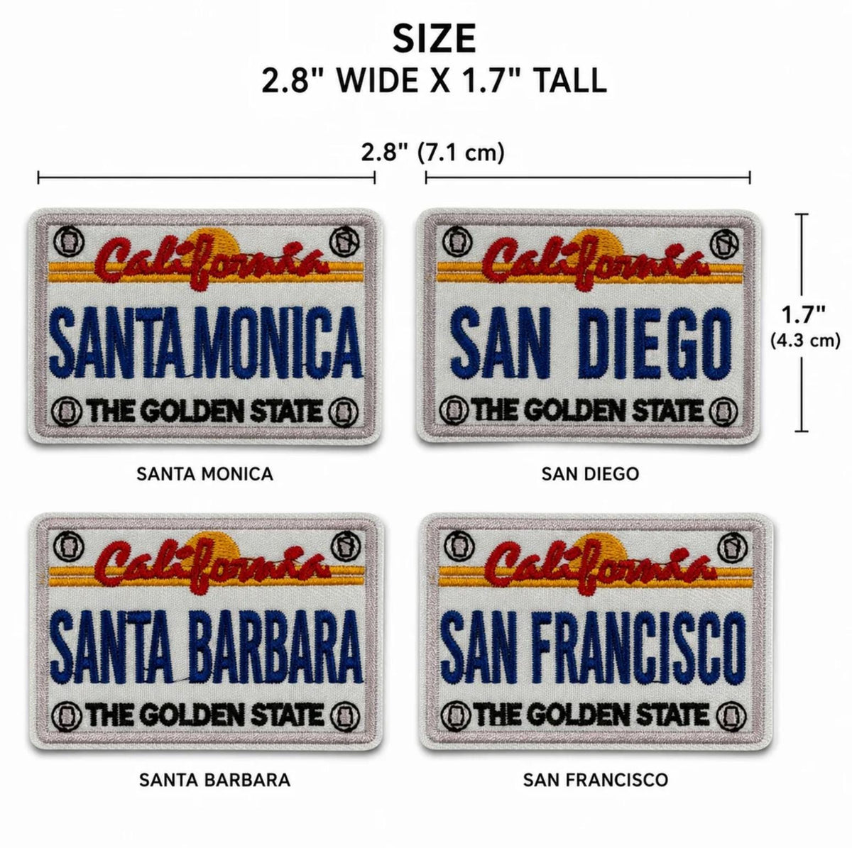 Embroidered California License Plate Patch – Santa Monica, San Diego, San Francisco, Barbara (Iron-On)