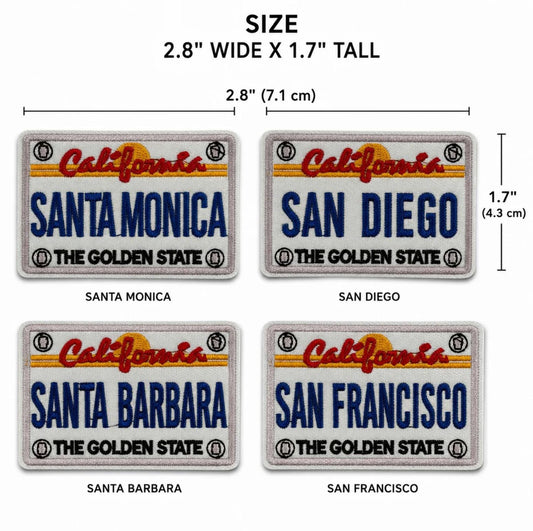 Embroidered California License Plate Patch – Santa Monica, San Diego, San Francisco, Barbara (Iron-On)