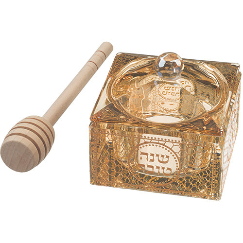 Elegant Crystal Honey Jar for Rosh Hashanah