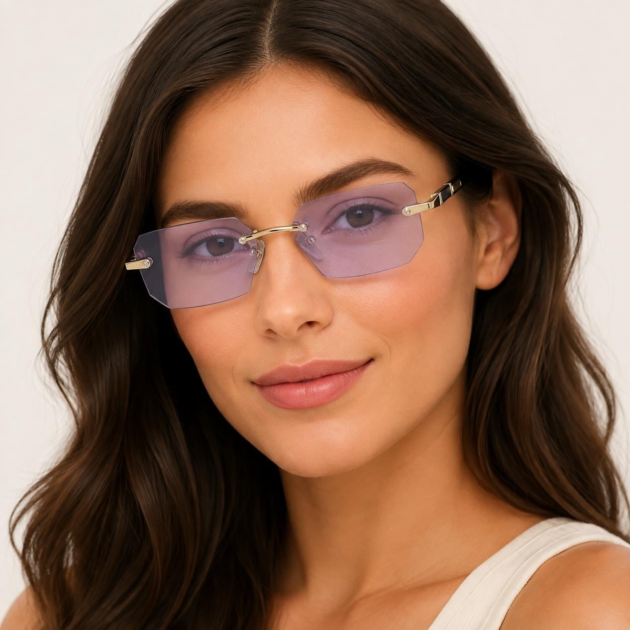 Luxury Rimless Rectangle Sunglasses | Gold Metal Frame | UV400 Fashion Shades for Men & Women