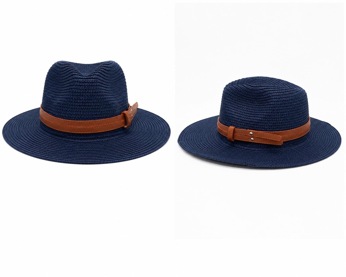 Woven Straw Fedora Hat | Wide Brim Sun Protection, Faux Leather Band