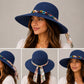 Women's Wide Brim Straw Sun Hat | Multicolor Chain, Floral Scarf Tie, UV Beach Protection