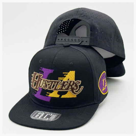 Vintage LA Hustlers Snapback Hat, Embroidered Basketball Cap, Purple Gold Streetwear