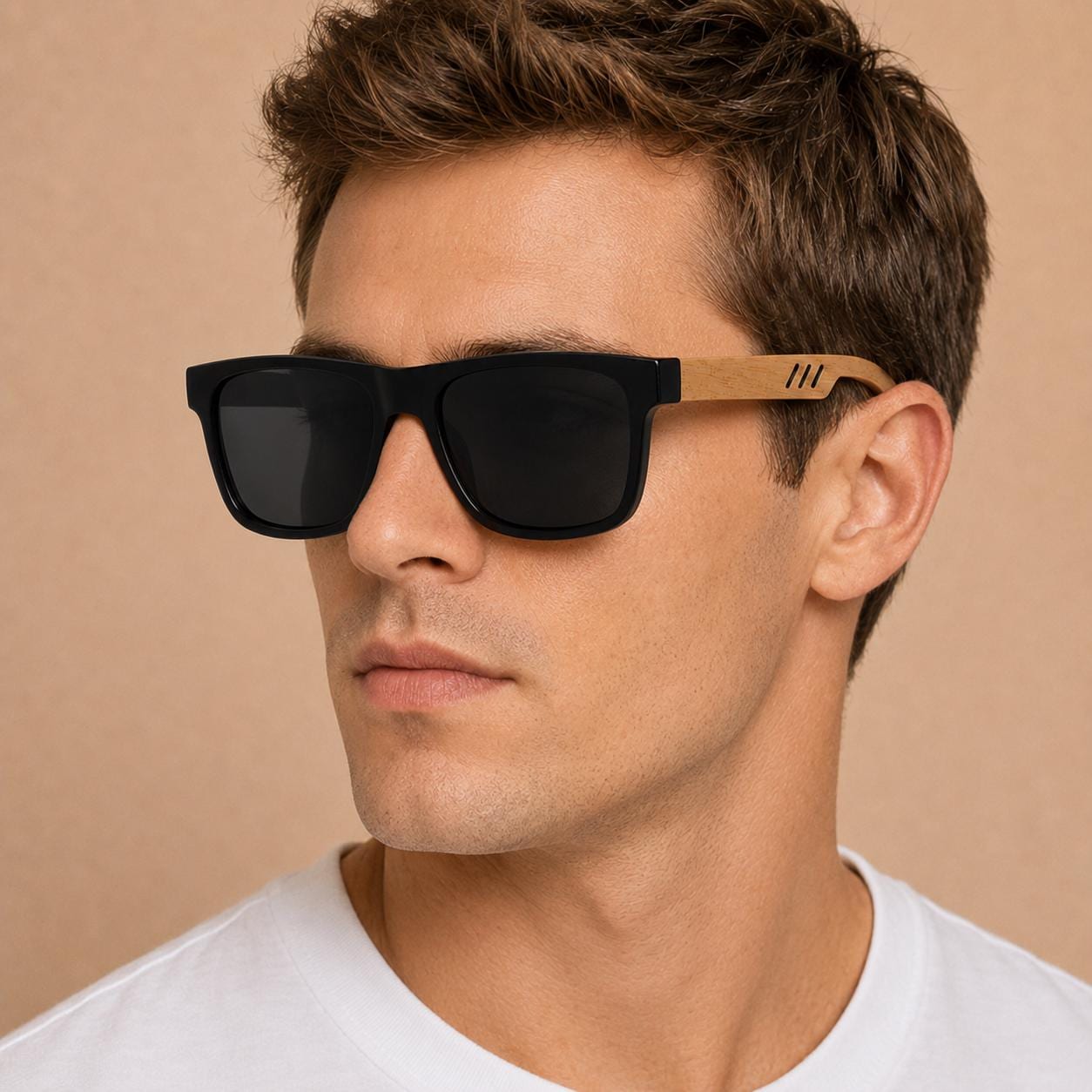 Unisex Square Bamboo Sunglasses – Wooden Arm Fashion Shades for Men and Women