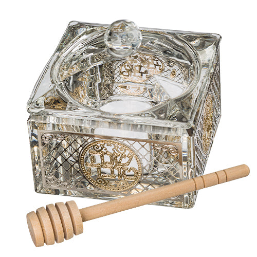 Elegant Crystal Honey Jar for Rosh Hashanah