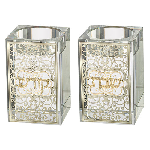 Crystal Candlesticks 8 cm with Metal Plaque- Ornaments