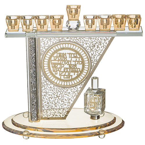 Crystal Menorah 28*27 cm with Metal Plaque and Stones