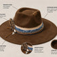 Brown Suede Wide Brim Fedora – Western Boho Hat with Feather, Denim, Chain