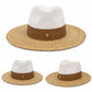 Two-Tone Straw Fedora Hat with Gold Bee Charm | Wide Brim Summer Beach Style