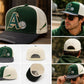 Vintage A's Baseball Snapback Hat, Green Cream Performance Cap, Embroidered Athletics Logo