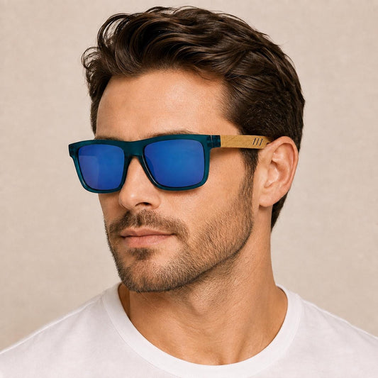 Unisex Square Bamboo Sunglasses – Wooden Arm Fashion Shades for Men and Women