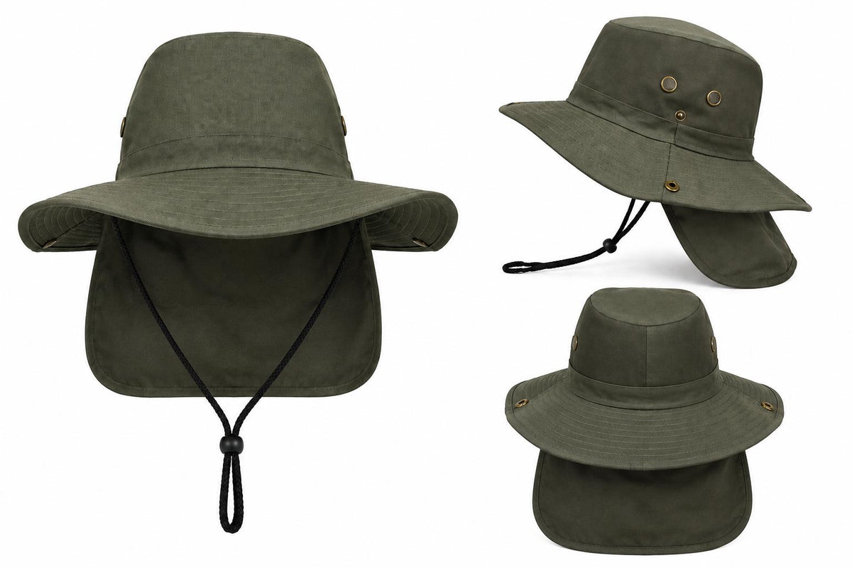 Wide Brim Boonie Hat with Neck Flap | UPF 50+ Sun Protection, Adjustable Chin Strap
