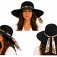 Women's Wide Brim Straw Sun Hat with Colorful Chain Band & Floral Scarf Tie