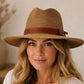 Wide Brim Woven Straw Fedora Hat | Unisex Summer Sun Hat, Faux Leather Band