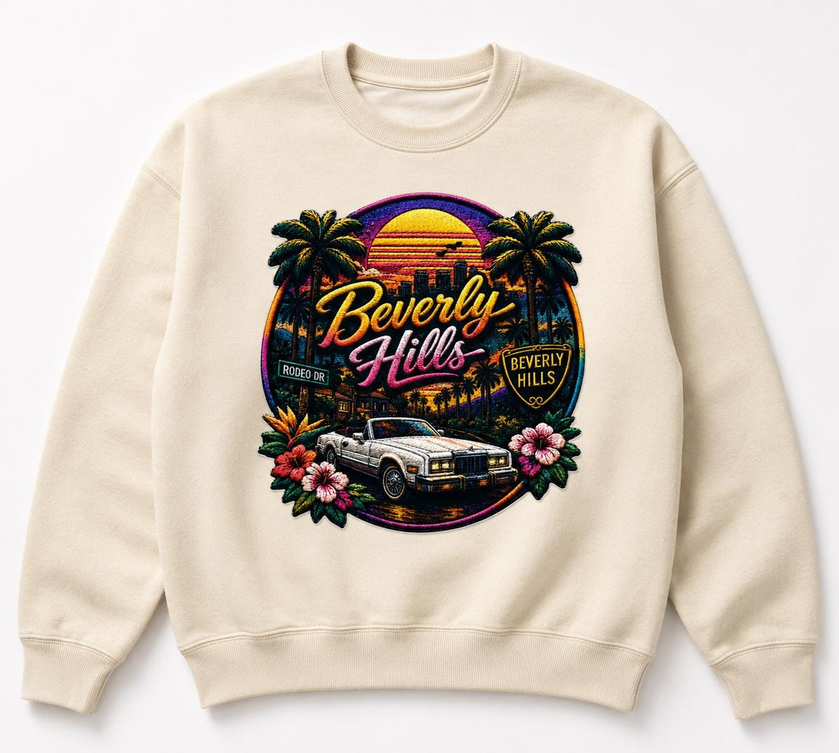 Beverly Hills Retro Heat Transfer Decal – 29 x 27 cm Iron-On Graphic for Sweatshirts, Hoodies, T-Shirts & Tote Bags