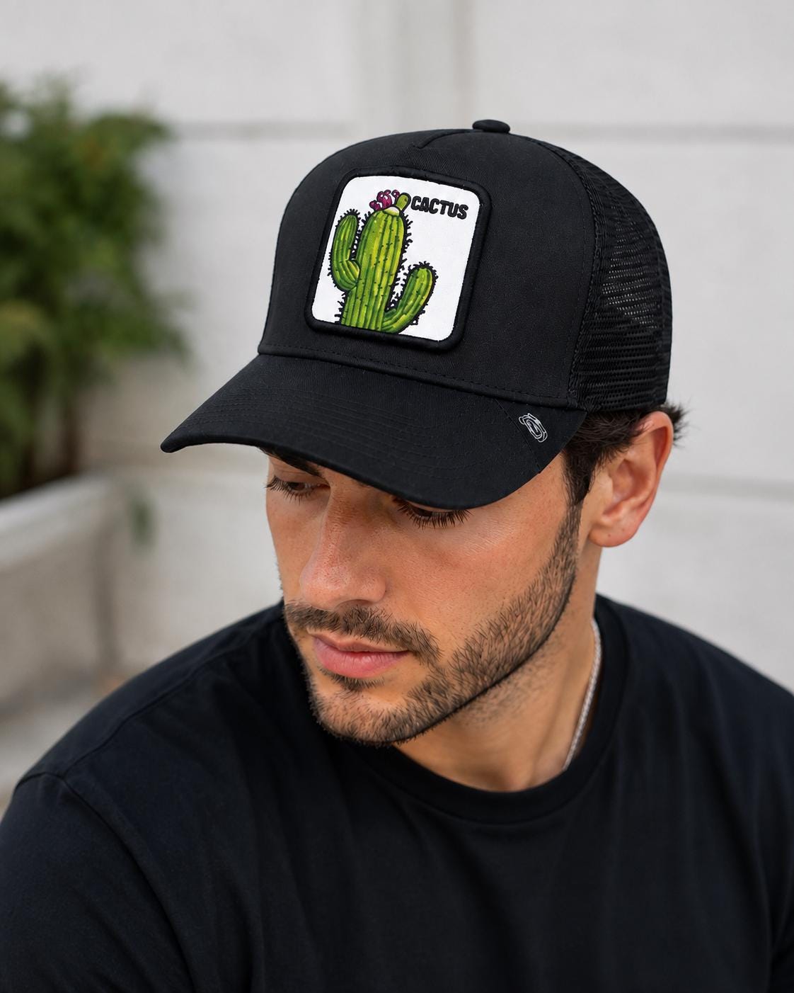 Cactus Patch Trucker Hat | Black Mesh Snapback Cap | Embroidered Desert Cactus Baseball Hat | Adjustable Unisex Outdoor Streetwear Cap