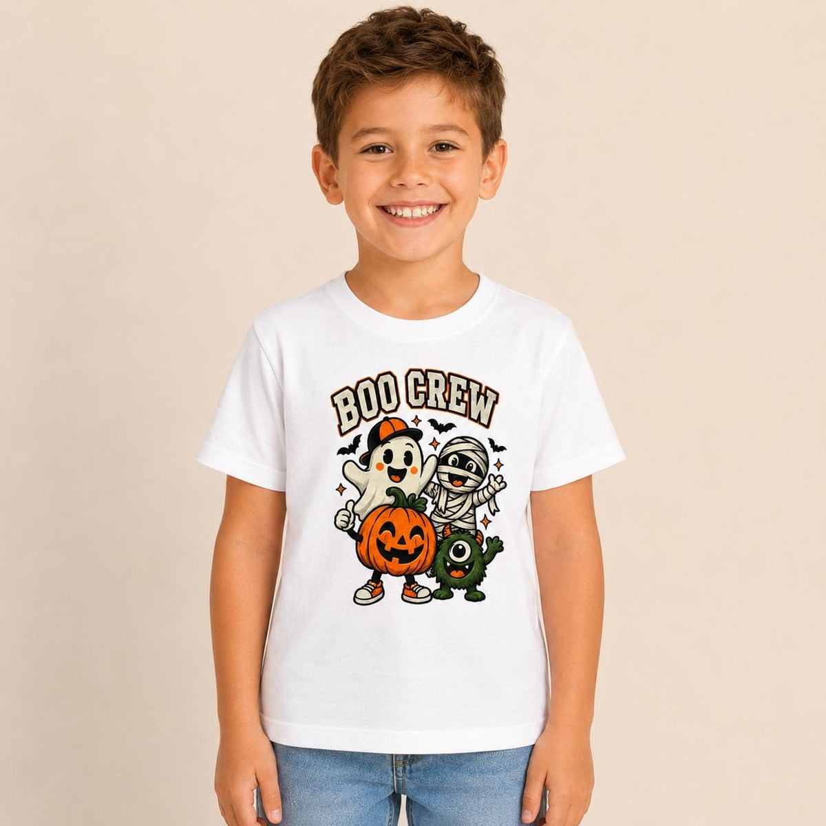 Kids Boo Crew Halloween T-Shirt – Cute Pink Ghost, Mummy & Pumpkin Tee