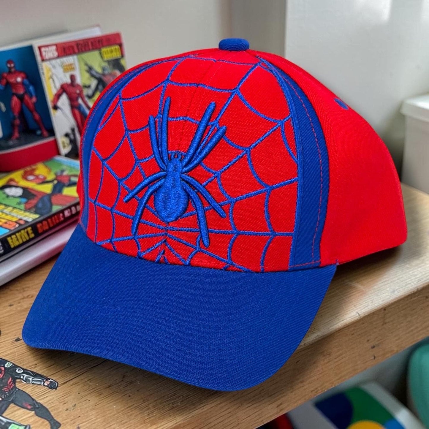Kids Spider Web Baseball Cap | Red Blue Embroidered Spider Youth Snapback Hat