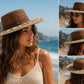 Handwoven Straw Fedora Hat | Geometric Patterned Wide Brim Sun Hat