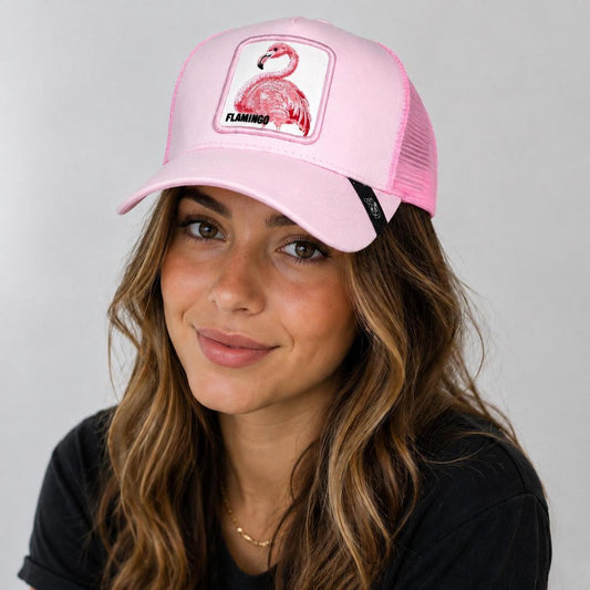 Pink Flamingo Trucker Hat | Embroidered Patch Snapback Cap