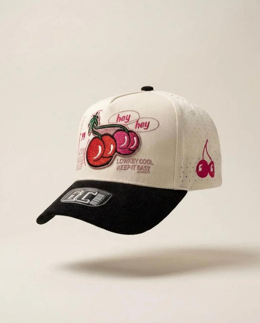 Good Mood Club Cherry Trucker Hat - Cream & Black Snapback