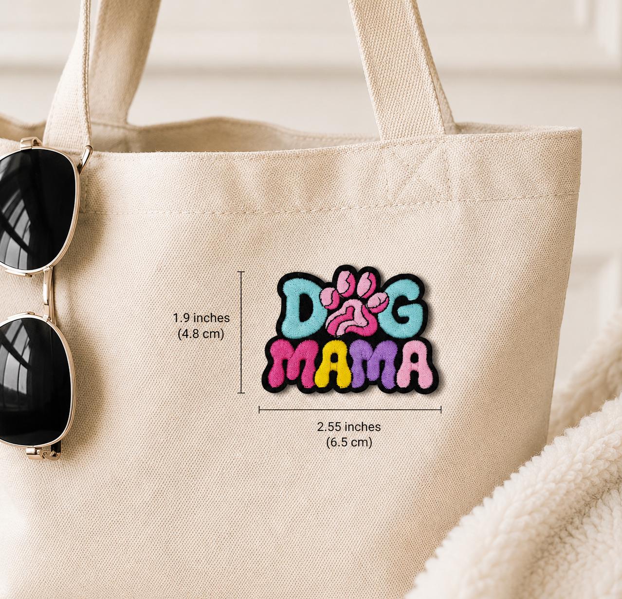 Dog Mama Embroidered Patch – Colorful Paw Print Iron-On/Sew-On Patch for Hats, Jackets, Bags & Accessories