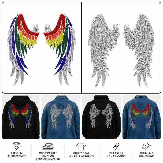 Rhinestone Angel Wing Iron-On Decal | Crystal Hot Fix Bling Transfer for DIY Fashion