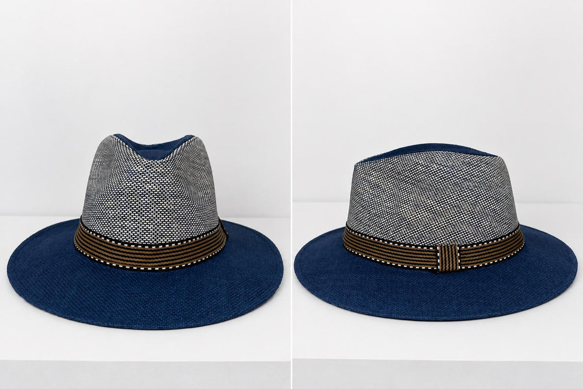 Navy Ivory Woven Fedora Hat | Wide Brim Summer Sun Hat | Chapeau by Jess