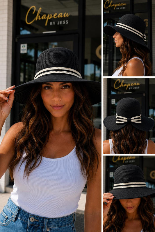 Women's Wide Brim Straw Sun Hat with Back Bow – Foldable UV Protection Beach Hat