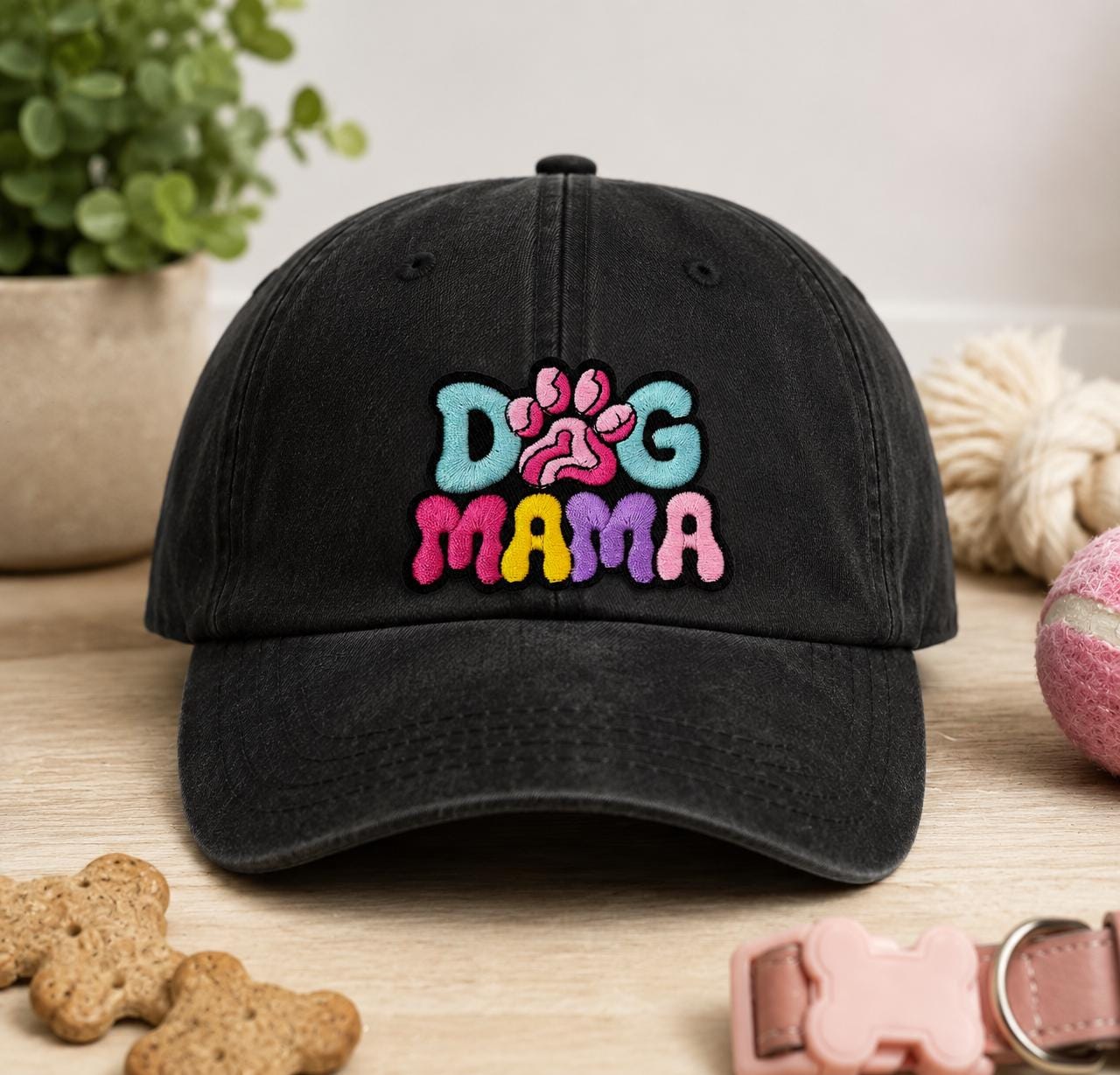 Dog Mama Embroidered Patch – Colorful Paw Print Iron-On/Sew-On Patch for Hats, Jackets, Bags & Accessories