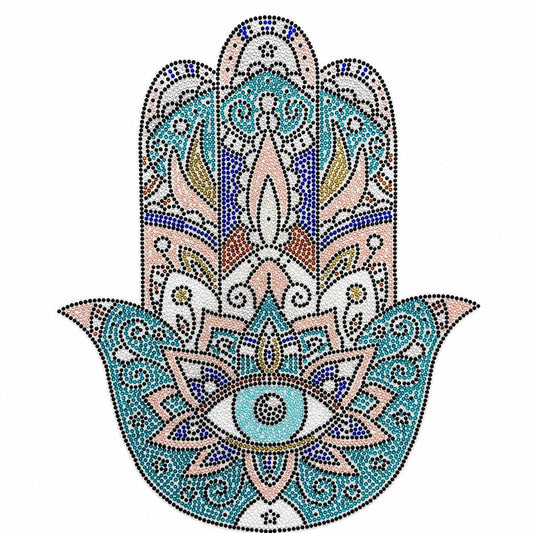 Rhinestone Hamsa Hand Heat Transfer | Evil Eye Crystal Applique (9.5"x12")