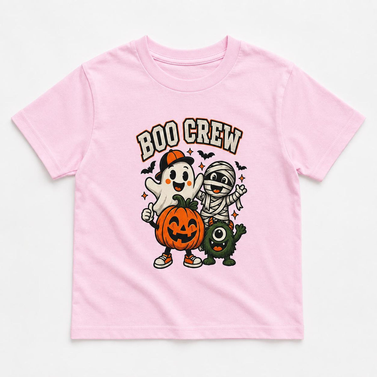 Kids Boo Crew Halloween T-Shirt – Cute Pink Ghost, Mummy & Pumpkin Tee