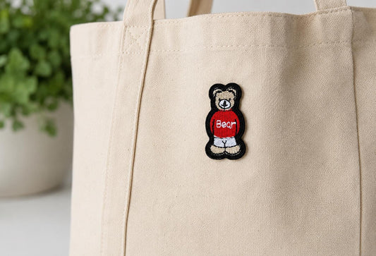Bear Embroidered Patch – Teddy Bear Iron On Patch, Navy Blue or Red Sweater, Hat Jacket Backpack Bag Clothing Applique