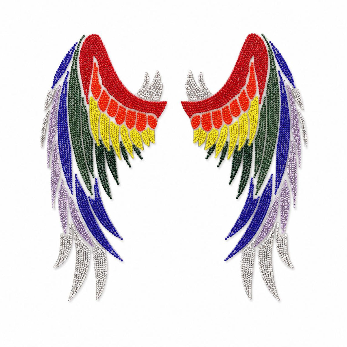 Rhinestone Angel Wing Iron-On Decal | Hot Fix Crystal Bling Transfer (Rainbow Multicolor)