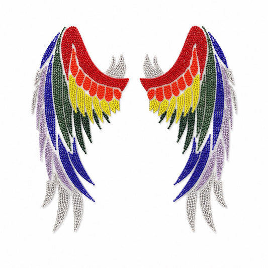 Rhinestone Angel Wing Iron-On Decal | Hot Fix Crystal Bling Transfer (Rainbow Multicolor)