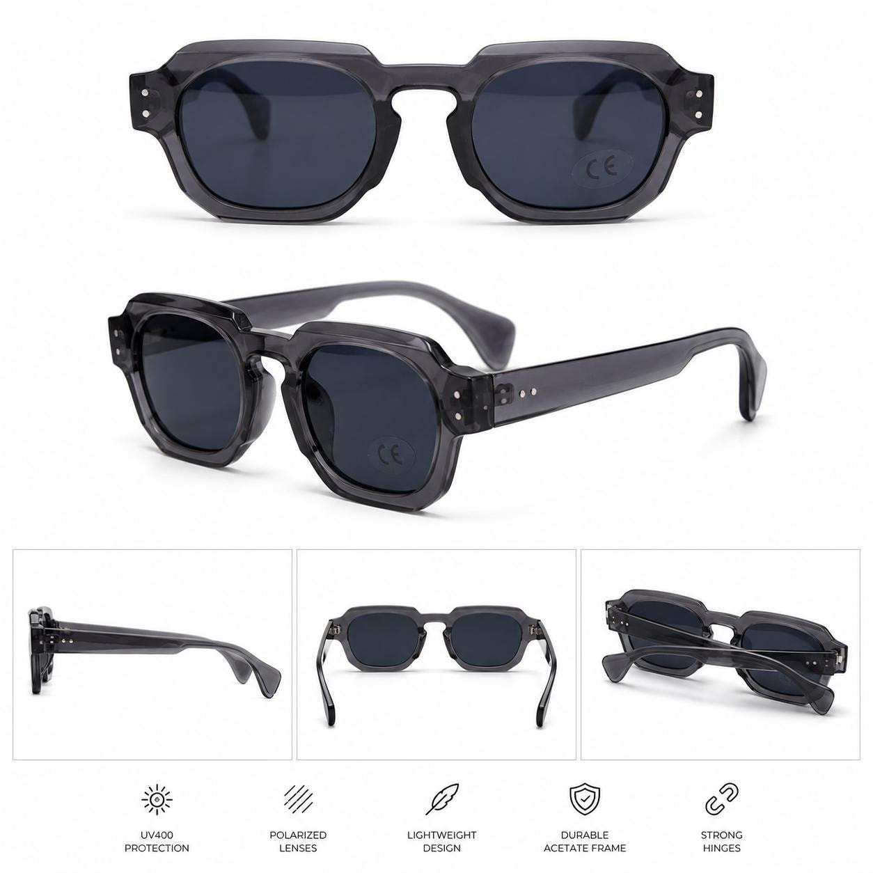 Retro Square Sunglasses | UV400 Geometric Eyewear | Unisex Designer Style