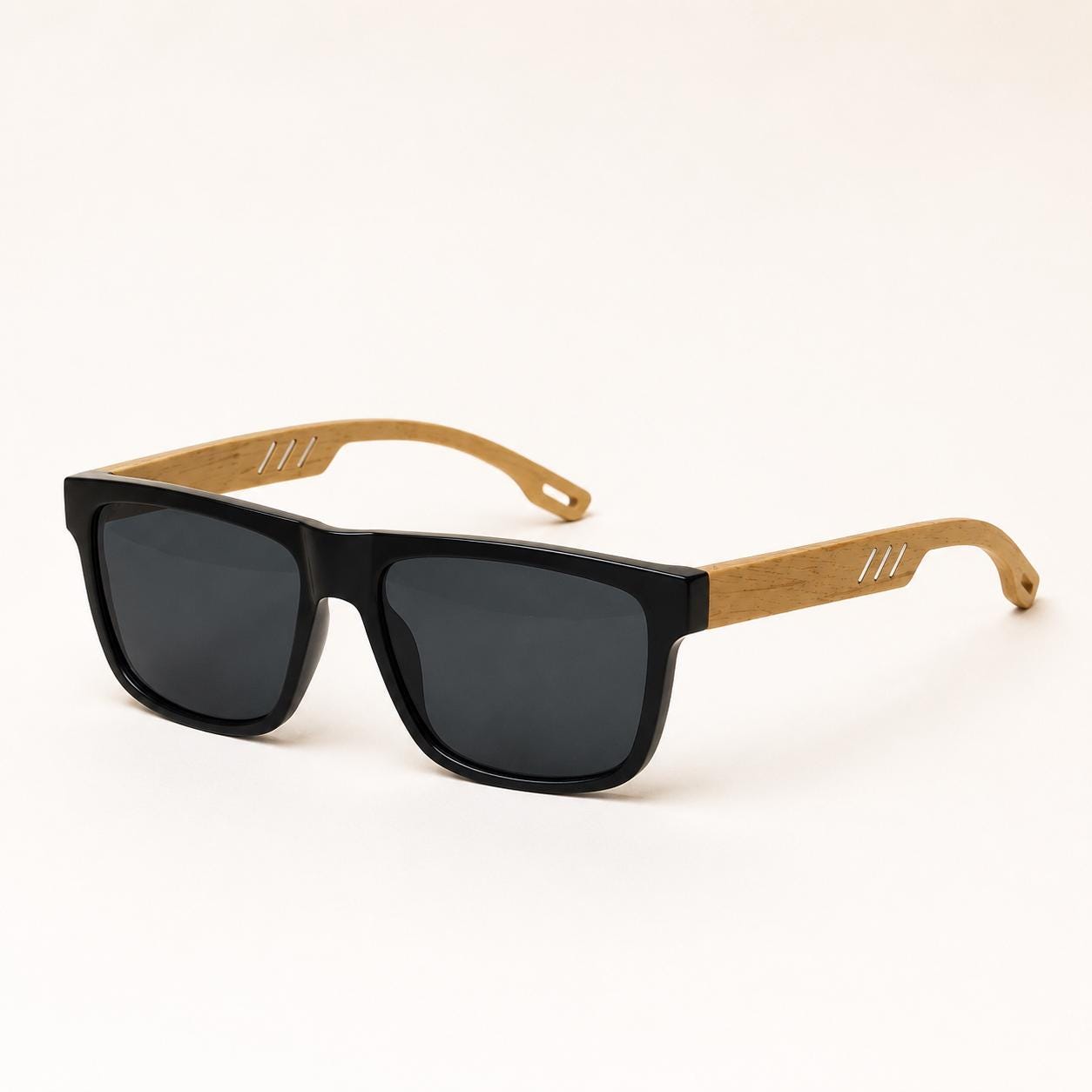 Unisex Square Bamboo Sunglasses – Wooden Arm Fashion Shades for Men and Women