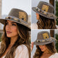 Boho Wide Brim Straw Fedora Hat – Beaded Band, Joker Card Accent, Sun Protection